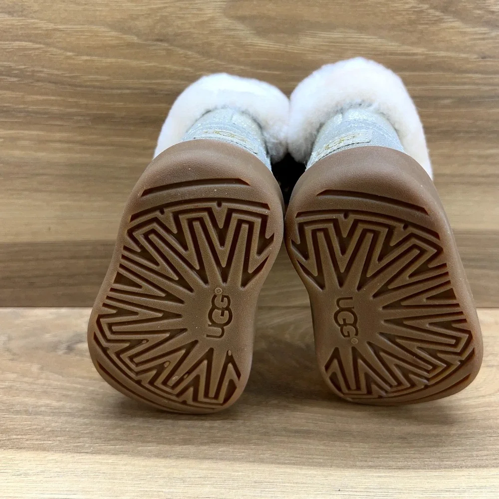 UGG Infant Baby Jorie II Metallic Leather Boots‎ Size 0/1 Fur Shearling Zip